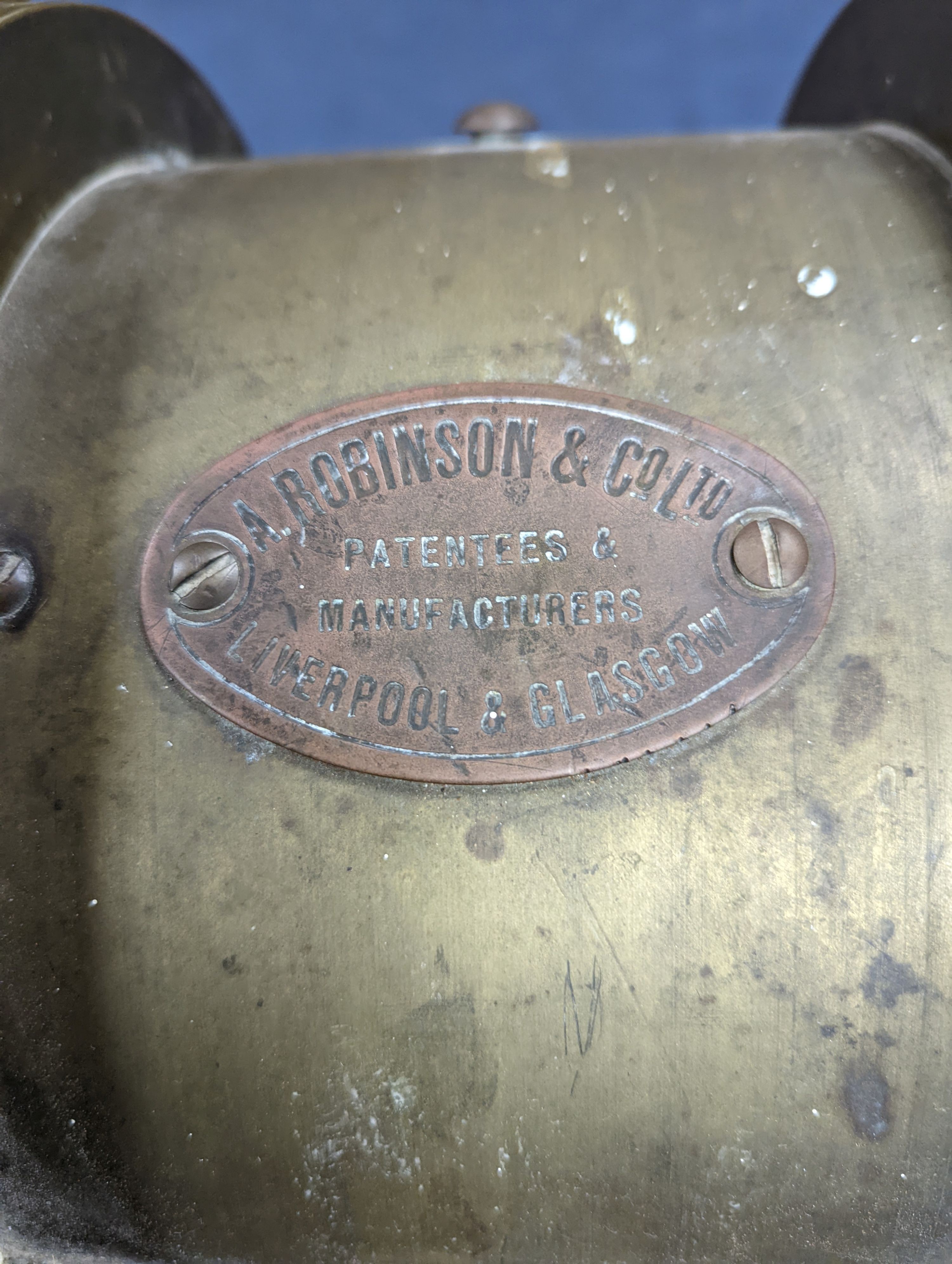 An A. Robinson & Co. Ltd. brass and copper mounted ship's telegraph, height 114cm